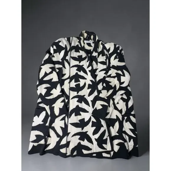 Yves Saint Laurent Vintage With Rive Gauche Black White Bird Pattern Cardigan - Picture 2 of 7